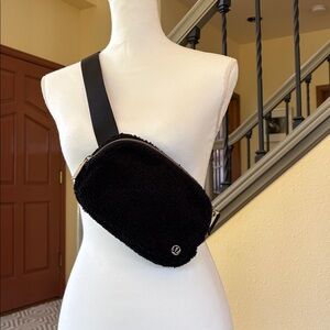 Lululemon 1L Everywhere Black Fleece Belt Bag with Silver Hardware + Tote